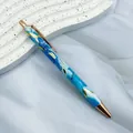 Luxury blue marble pattern metal ballpoint pen with elegant rose gold accents for writing - 1.0mm Bullet Tip / Gilded Dark Blue