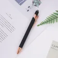 Professional black aluminum ballpoint pen with rose gold metal accents and stylus tip - 1.0mm Bullet Tip / Black