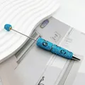 Sparkling blue rhinestone studded DIY ballpoint pen with metallic bead rod for custom designs - Lake Blue