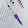 Elegant purple DIY beadable pen featuring mermaid beads and rhinestone crystal accents - Candy Purple