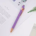 Sleek purple aluminum stylus pen with rose gold metal accents and soft rubberized body. - 1.0mm Bullet Tip / Purple