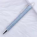 Luxury retractable ballpoint pen with blue rhinestone crystals for business gift - 1.0mm Bullet Tip / Light Blue (Silver Hardware)
