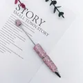 Elegant sparkling pink rhinestone covered DIY bead pen featuring crown top ornament - 1.0mm Bullet Tip / AB Girly Pink