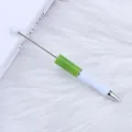 Green and white plastic DIY beadable ballpoint pen displayed on white faux fur background - 1.0mm Bullet Tip / 121-Emerald Green and White
