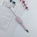 Pink DIY beadable pen with iridescent mermaid beads and rhinestone accents - Candy Light Pink