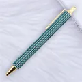Elegant teal rhinestone encrusted click ballpoint pen with gold trim for office - 1.0mm Bullet Tip / Peacock Blue (Gold Hardware)