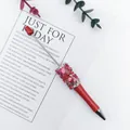 Elegant red DIY beaded ballpoint pen featuring sparkling pink rhinestones and stones decor - Bright Red Style
