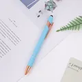 Eleganter hellblauer Aluminium-Kugelschreiber mit roségoldenen Akzenten und Stylus-Spitze - 1,0mm Kugelkopf / Macaron Blau mit Ring