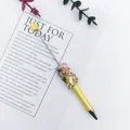 Creative yellow beaded ballpoint pen featuring colorful crushed stone and crystal decorations - Morandi Yellow Style