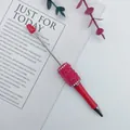 Handmade DIY beadable pen with pink mermaid beads and sparkling rhinestone accents - Fluorescent Red