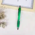 Green translucent gourd-shaped retractable ballpoint pen with silver accents and clip - 5-Piece Pack / Green