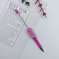 Pink DIY beaded ballpoint pen featuring mermaid pearls and crystal rhinestones - Fluorescent Rose Red