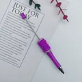 Elegant purple DIY beaded pen featuring mermaid bead texture and metal threading rod - Rose Red