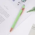 Eleganter grüner Aluminium-Kugelschreiber mit roségoldenen Akzenten und weichem Stylus-Tipp - 1,0mm Kugelkopf / Hellgrün mit Ring