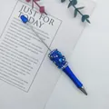 Handmade blue DIY beaded ballpoint pen featuring sparkling rhinestone and blue stone accents - Klein Blue Style
