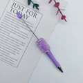 Purple DIY beaded pen featuring mermaid beads and sparkling rhinestone barrel accents - Morandi Purple