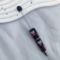 Handmade DIY beaded pen with black rhinestones and pink bow charms - Rose Red Bow / Bullet Tip 1.0mm