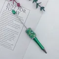 Elegant emerald green DIY beaded ballpoint pen with crushed stone and crystal decor - Imperial Green Style