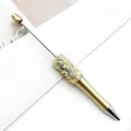 Elegant gold DIY beadable ballpoint pen featuring colorful star sequins and glitter detail - 1.0mm Bullet Tip / Gold