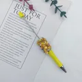Handmade DIY beaded ballpoint pen with yellow crushed stones and sparkling rhinestones - Macaron Yellow Style