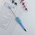 Blue beadable pen with iridescent mermaid beads and silver rhinestone details - Aqua Blue