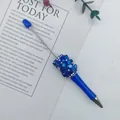 Elegant handmade blue beaded ballpoint pen with sparkling stone studs for DIY gifts - Fluorescent Blue Style