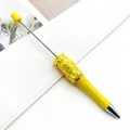 Bright yellow DIY beaded ballpoint pen featuring sparkling star sequins and telescopic top - 1.0mm Bullet Tip / Macaron Yellow