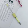Decorative DIY beadable pen with pale yellow mermaid beads and sparkling rhinestone accents - Milky Yellow