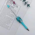 Handmade blue beadable ballpoint pen with decorative crushed stones and crystals - Candy Light Blue Style