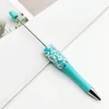 Teal DIY beadable ballpoint pen with iridescent blue star sequins decoration art - 1.0mm Bullet Tip / Candy Light Blue