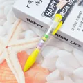Süßer gelber Druckkugelschreiber mit bunten gestapelten Tierperlen im transparenten Schaft - Gelbes Mädchen / 0.5mm