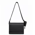 Elegante bolso bandolera negro con solapa texturizada y pequeño bolso desmontable - Negro
