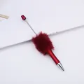 Elegant red metallic ballpoint pen featuring a soft fluffy faux fur pom-pom detail - Red (1) / 1.0mm Bullet Tip