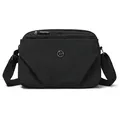 Premium lightweight black nylon mini crossbody bag featuring dual zippered compartments - Black