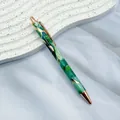 Elegant green marble pattern metal ballpoint pen featuring stylish rose gold accents - 1.0mm Bullet Tip / Gilded Dark Green
