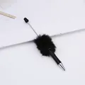 Elegant black furry pompom beaded ballpoint pen with sleek silver metal accents for office - Black (3) / 1.0mm Bullet Tip