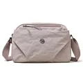 Lightweight nylon mini crossbody bag with double compartments in taupe grey color - Pink