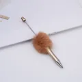 Champagne gold DIY beaded ballpoint pen featuring a soft brown fluffy faux fur pom-pom - Gold (5) / 1.0mm Bullet Tip