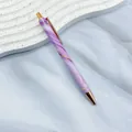 Elegant purple marble pattern metal ballpoint pen with polished rose gold accents - 1.0mm Bullet Tip / Purple