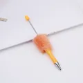 Creative DIY beaded ballpoint pen featuring orange fluffy faux fur and a yellow body - Macaron Orange (21) / 1.0mm Bullet Tip