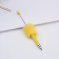 Decorative solid yellow fluffy beaded ballpoint pen with yellow faux fur collar - Macaron Yellow (22) / 1.0mm Bullet Tip