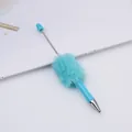 Light blue DIY beadable ballpoint pen featuring a soft and fluffy faux fur ball decoration - Macaron Blue / 1.0mm Bullet Tip