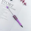 Elegante bolígrafo de cuentas morado con un área de agarre decorada con brillantes diamantes - Punta de Bala de 1.0mm / Rosa Púrpura Perlado (8)