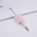 Creative DIY beadable ballpoint pen featuring a fluffy pink faux fur pom-pom ball - Candy Light Pink / 1.0mm Bullet Tip