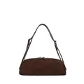 Retro dark brown suede bowling shoulder bag for women featuring adjustable strap and sleek design - Coffee