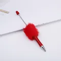 Red ballpoint pen featuring a cozy plush ball and beaded metal rod for DIY decoration - Bright Red / 1.0mm Bullet Tip
