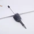 Grey fluffy beaded ballpoint pen featuring a soft faux fur ball and metallic tip - Gray / 1.0mm Bullet Tip