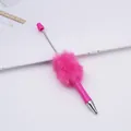 Vibrant pink fuzzy pom-pom beaded ballpoint pen for stylish writing and office use - Fluorescent Rose Red / 1.0mm Bullet Tip