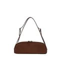 Premium brown suede bowling style shoulder bag with minimalist baguette design for women - Brown