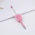 Creative pink beadable ballpoint pen featuring a soft plush faux fur pom-pom detail - Mocha Coffee / 1.0mm Bullet Tip